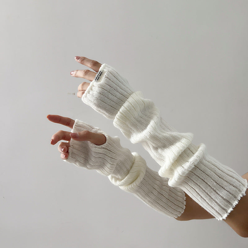Knitted Pile Style  Sleeve Gloves with Open Fingers