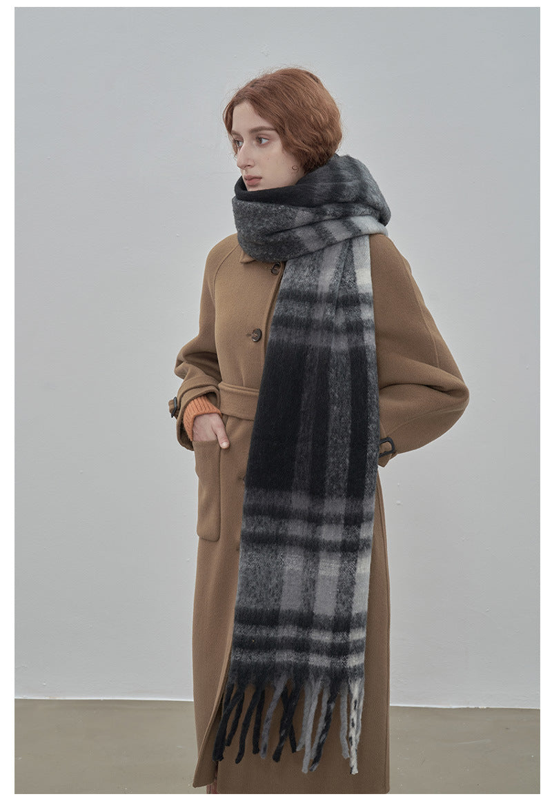 French Style Retro Lazy Style Warm Color Classic Plaid Scarf