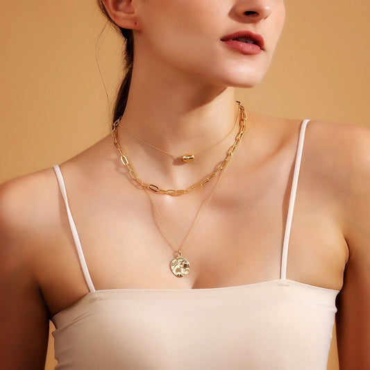 Layered Charm: Women's Retro Multi-Layer Pendant Clavicle Chain