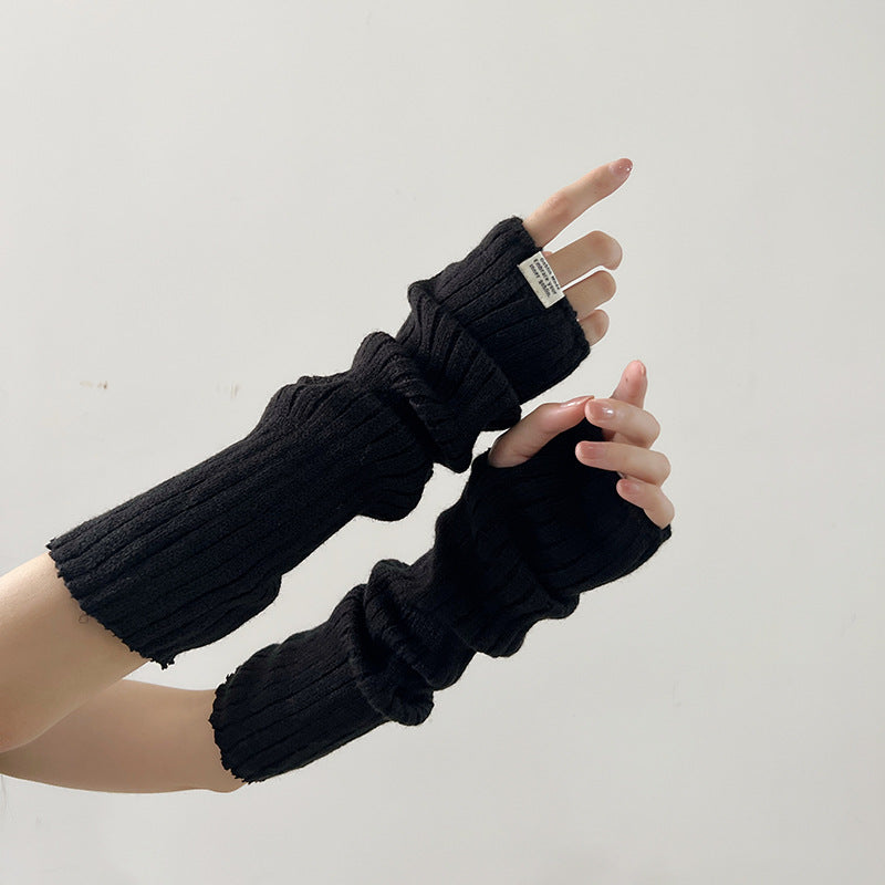 Knitted Pile Style  Sleeve Gloves with Open Fingers