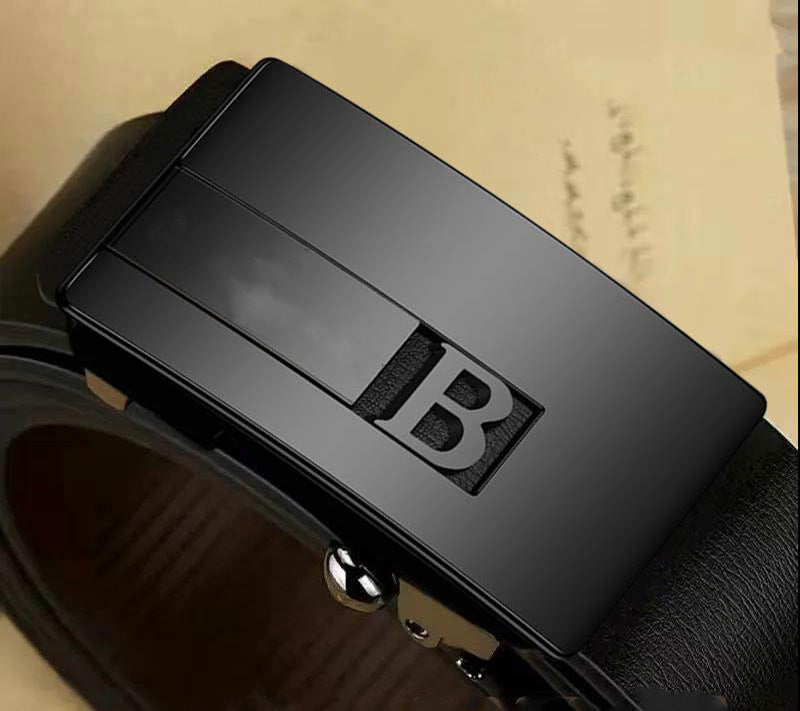 Men's Leather Toothless Automatic Buckle Belt with letter detailing